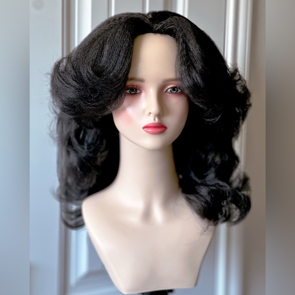 70s Jet Black HardFront Wig